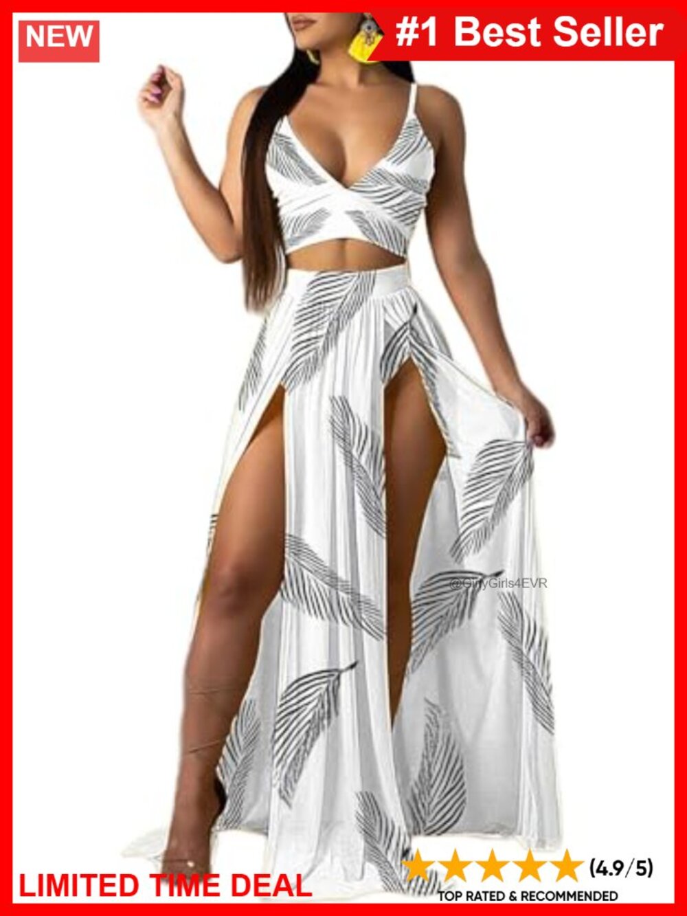 Chiffon 2 Piece Crop Top & High Split Maxi Skirt Set
